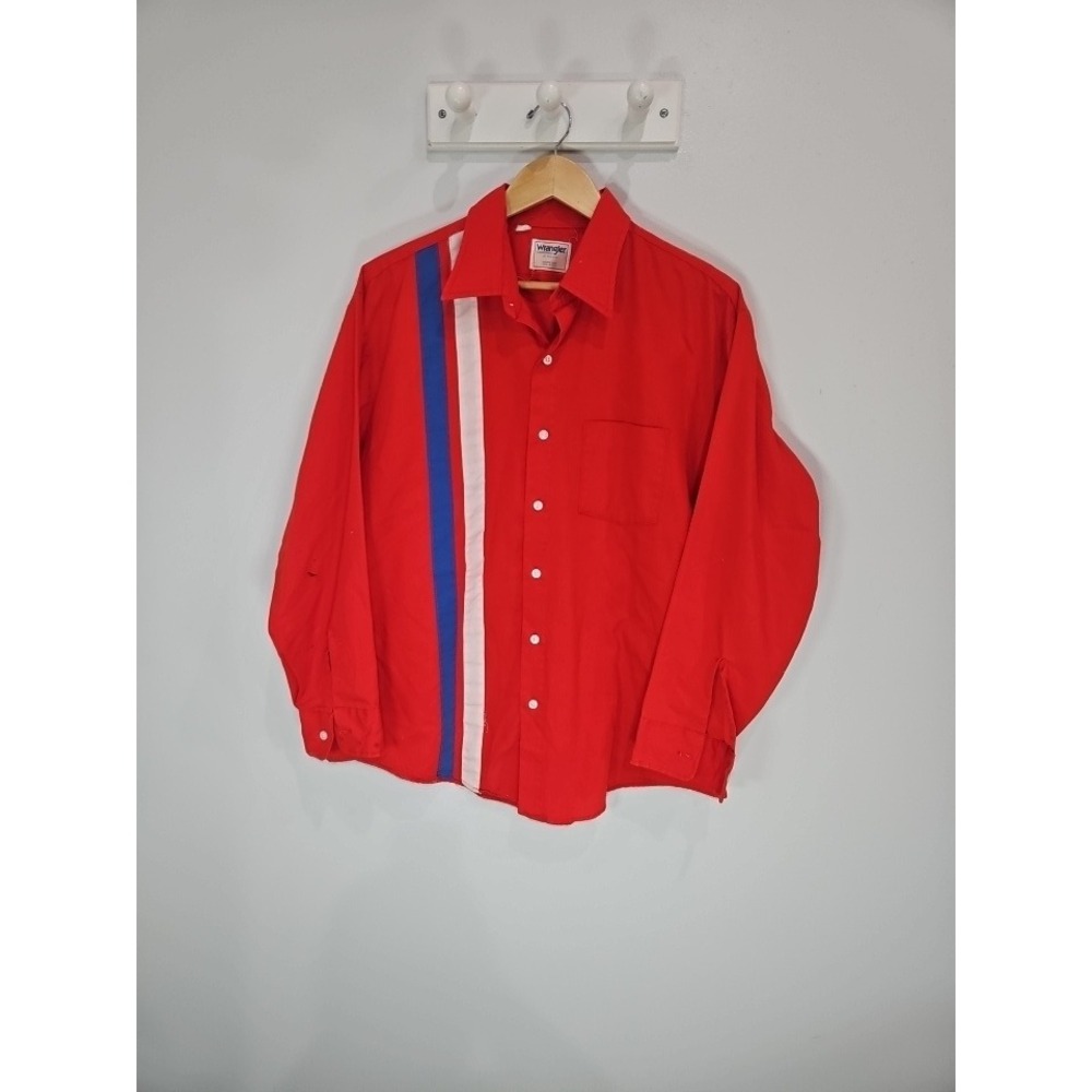 Vintage Wrangler Red Kap Work Shirt Red Racing Stripe XL USA Made Button Down